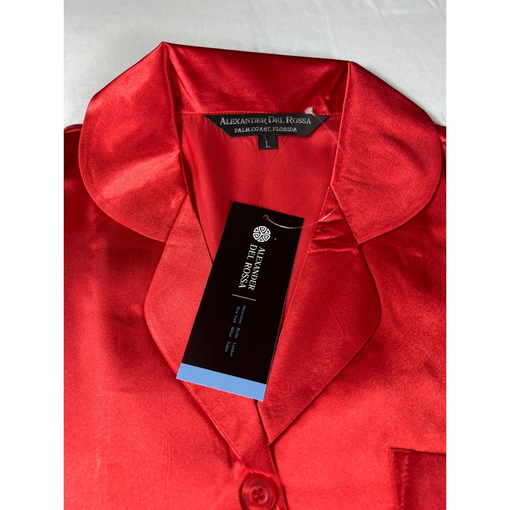 ALEXANDER DEL ROSSA 3pc Pajama Set Women L Red Satin Button Down Sleepwear NWT - Picture 2 of 13